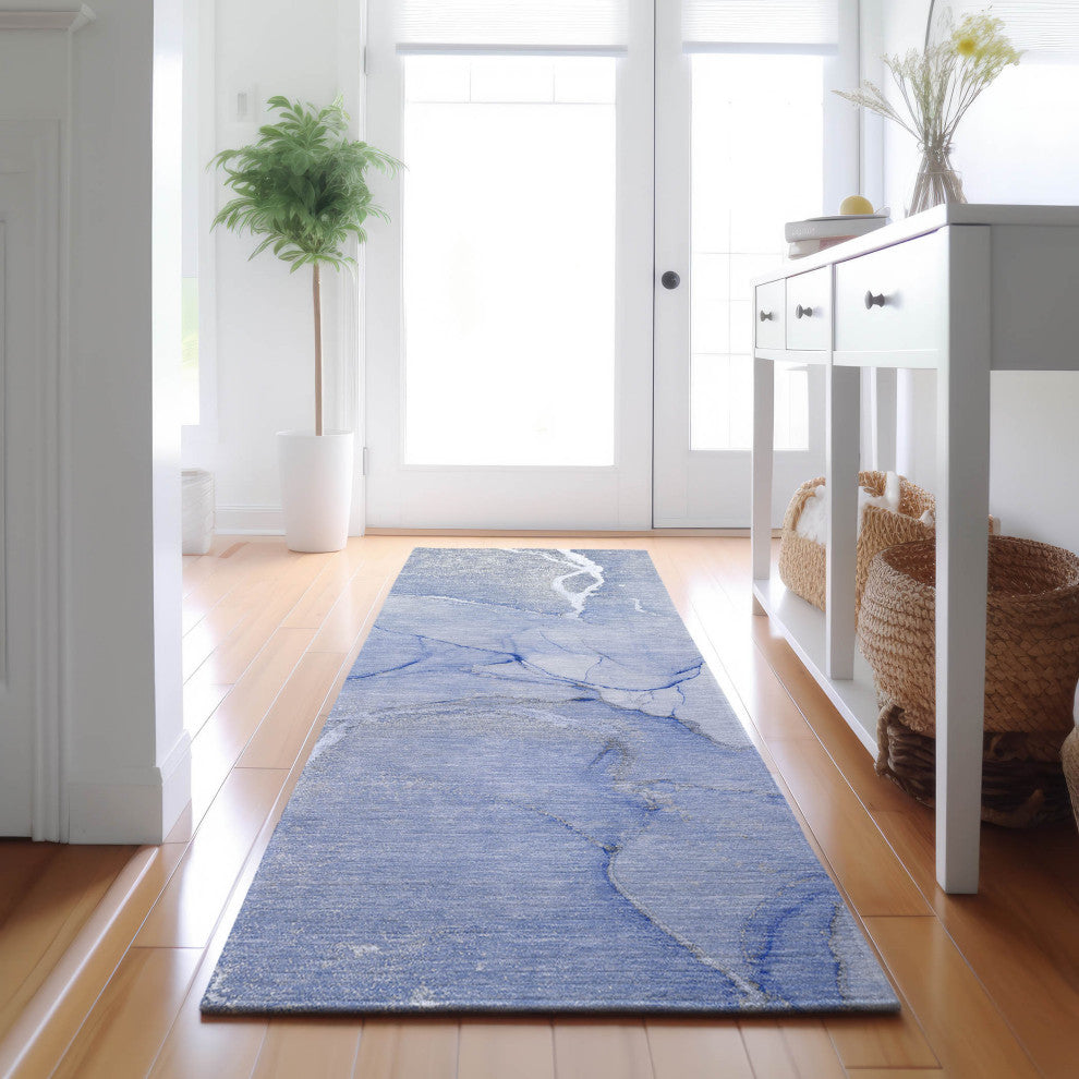 Premium Machine Washable Mayfield AMF510 Blue 2'3" x 7'6" Runner Rug