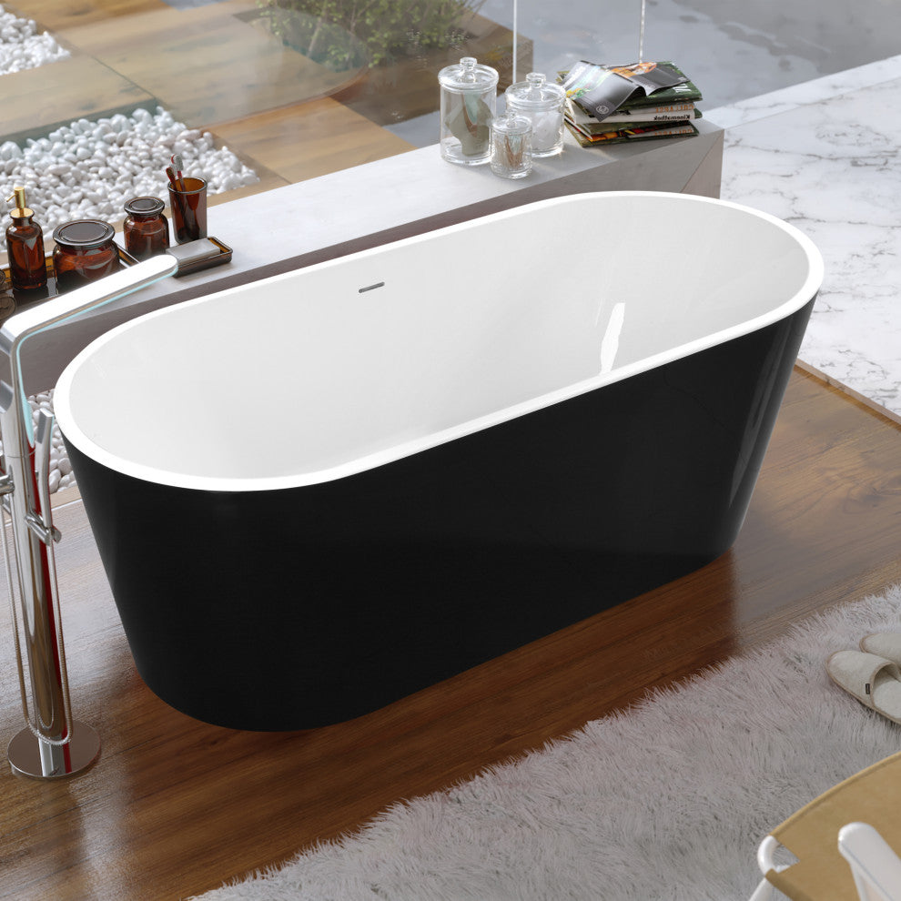 59" Acrylic Roll-Top Flatbottom Non-Whirlpool Bathtub, Black