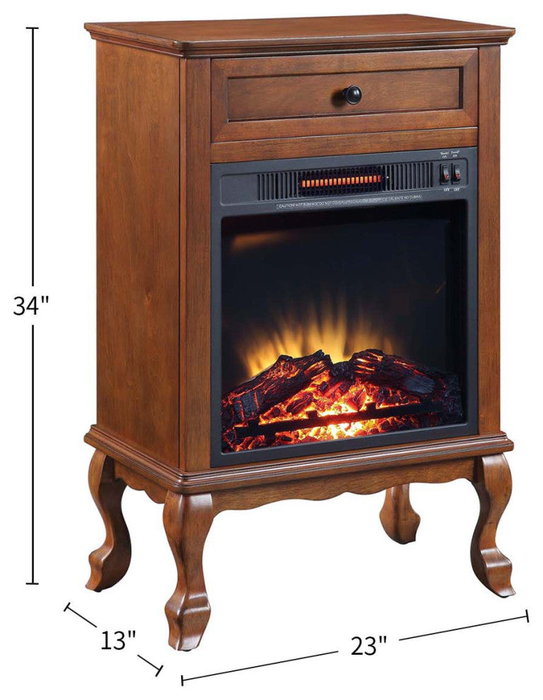 Electric Fireplace Infrared Heater With 1 Drawer, Walnut
