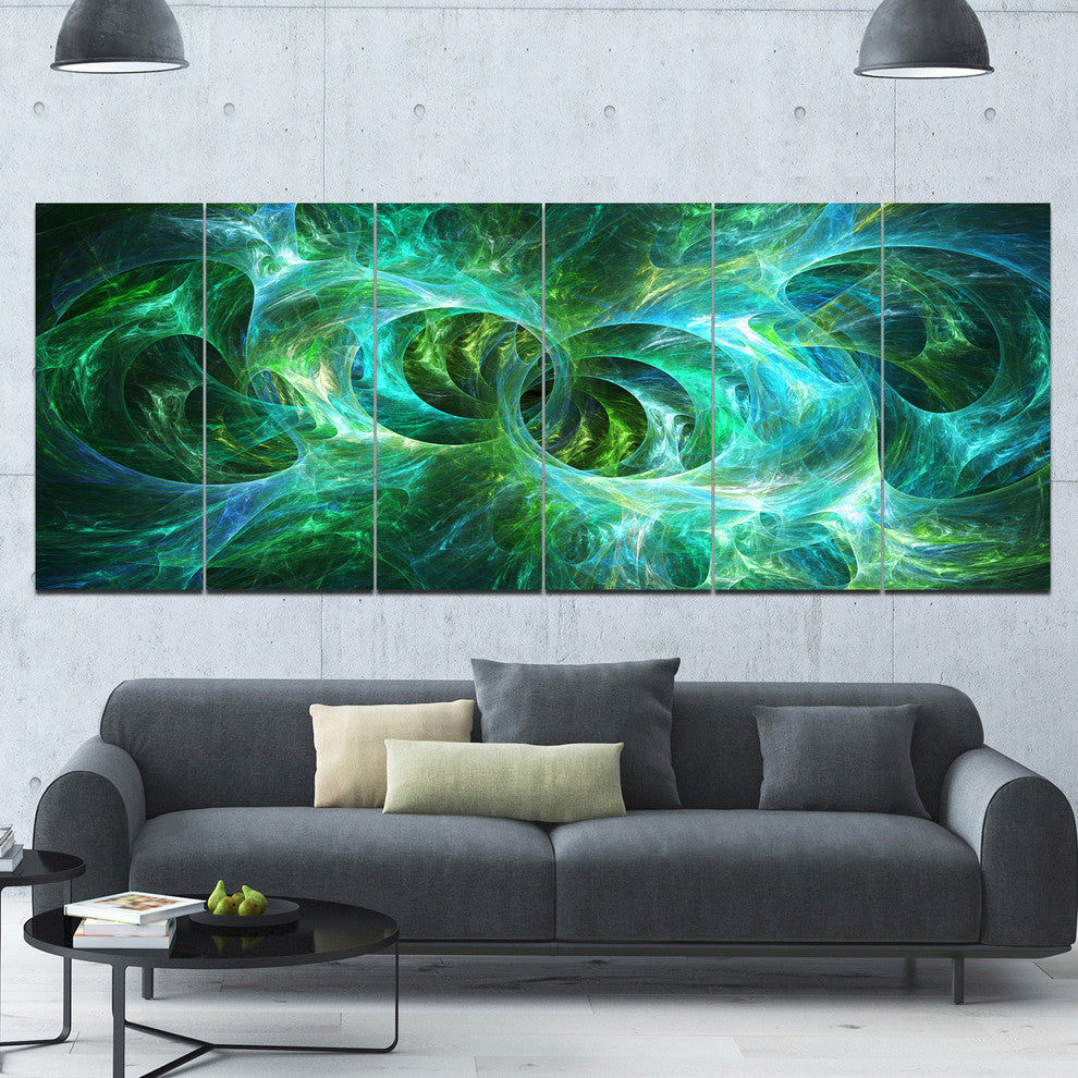 Blue Fractal Ornamental Glass, Abstract Canvas Art Print, 70"x28", 6 Panels