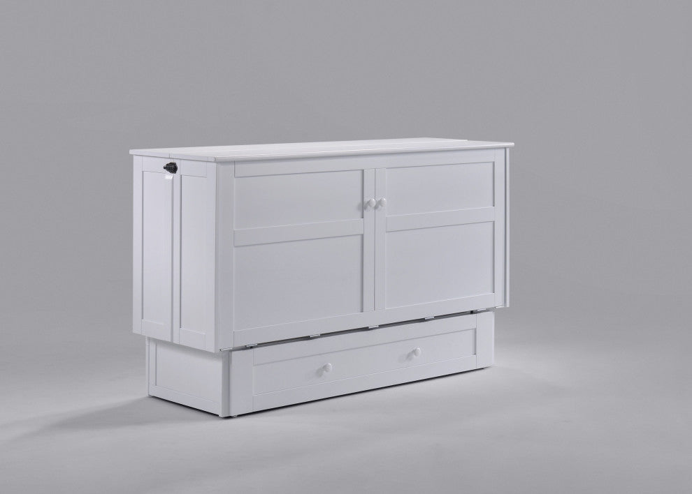 Clover Queen Size Murphy Bed Cabinet With Storage & Charging Ports, White