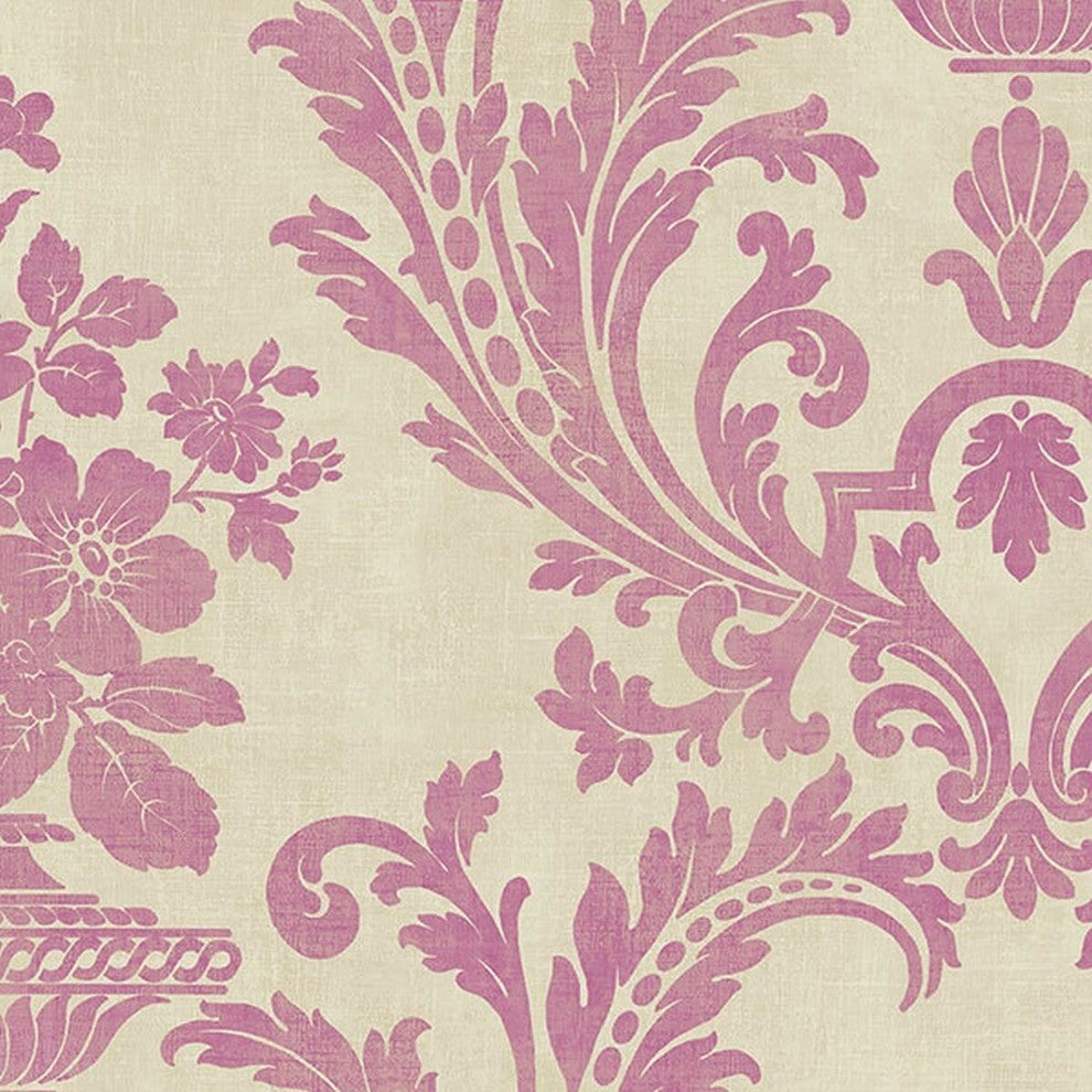 Stripes And Damasks, Classic Damask Stripes Cream, Red Wallpaper Roll