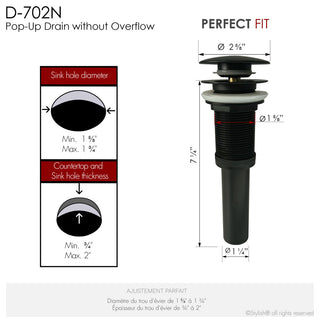 STYLISH Matte Black Pop-Up Bathroom Sink Drain without Overflow