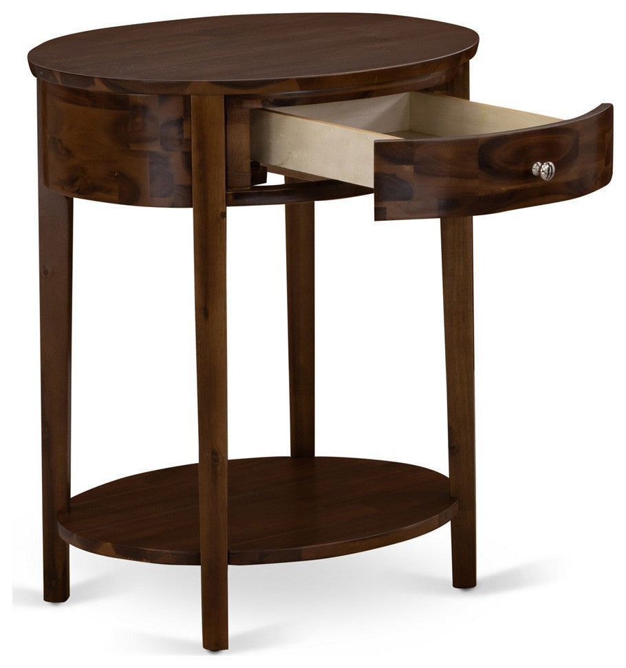 Wooden Nightstand, 1 Wooden Drawer, Stable, Sturdy Constructed Antique Walnut