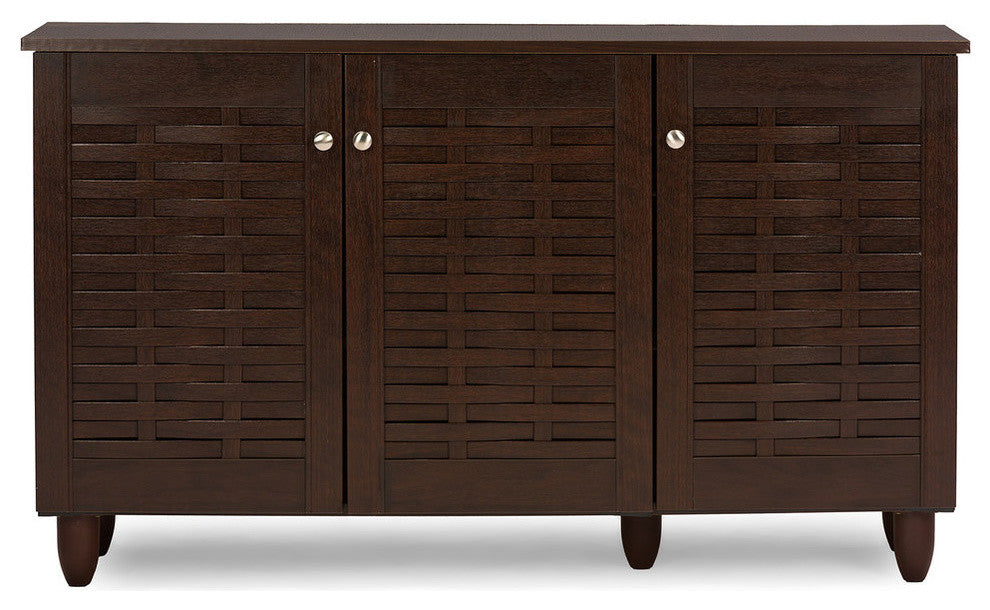 Winda Modern 3-Door Dark Brown Wooden Entryway Shoes Storage Cabinet