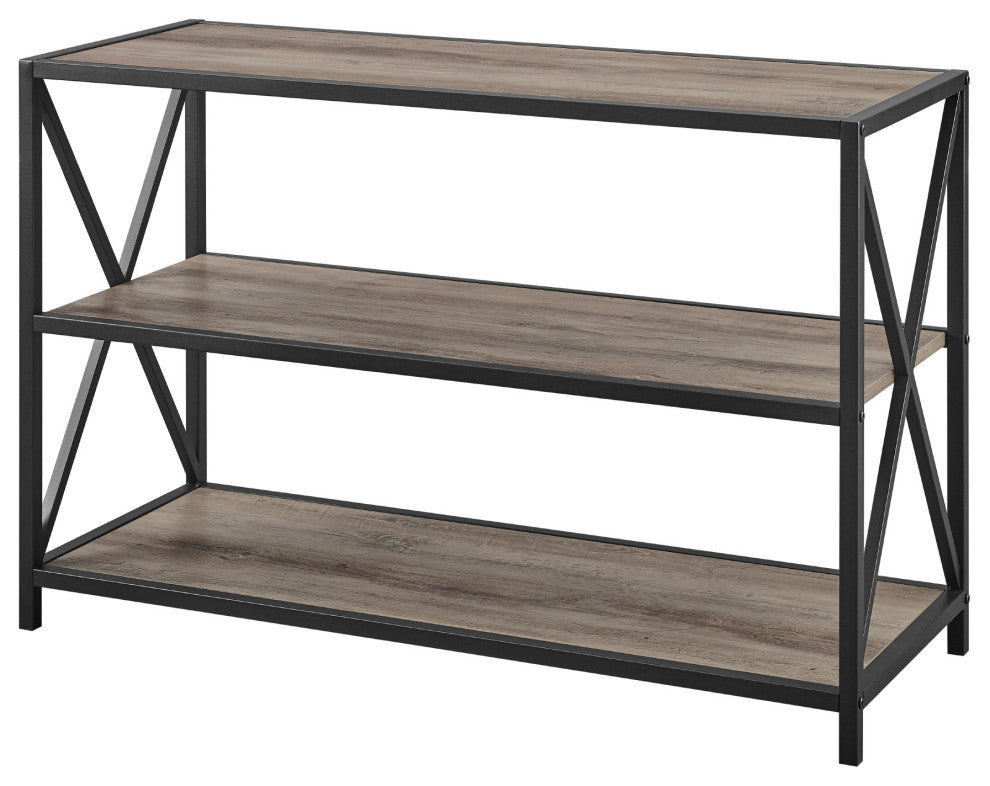 X Frame 40" Industrial Wood Bookshelf - Grey Wash