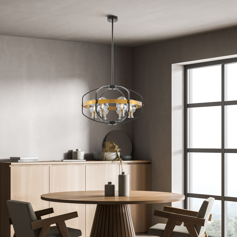 Opia Vintage Dimmable 8 LED Lights Chandelier, Gold and Black