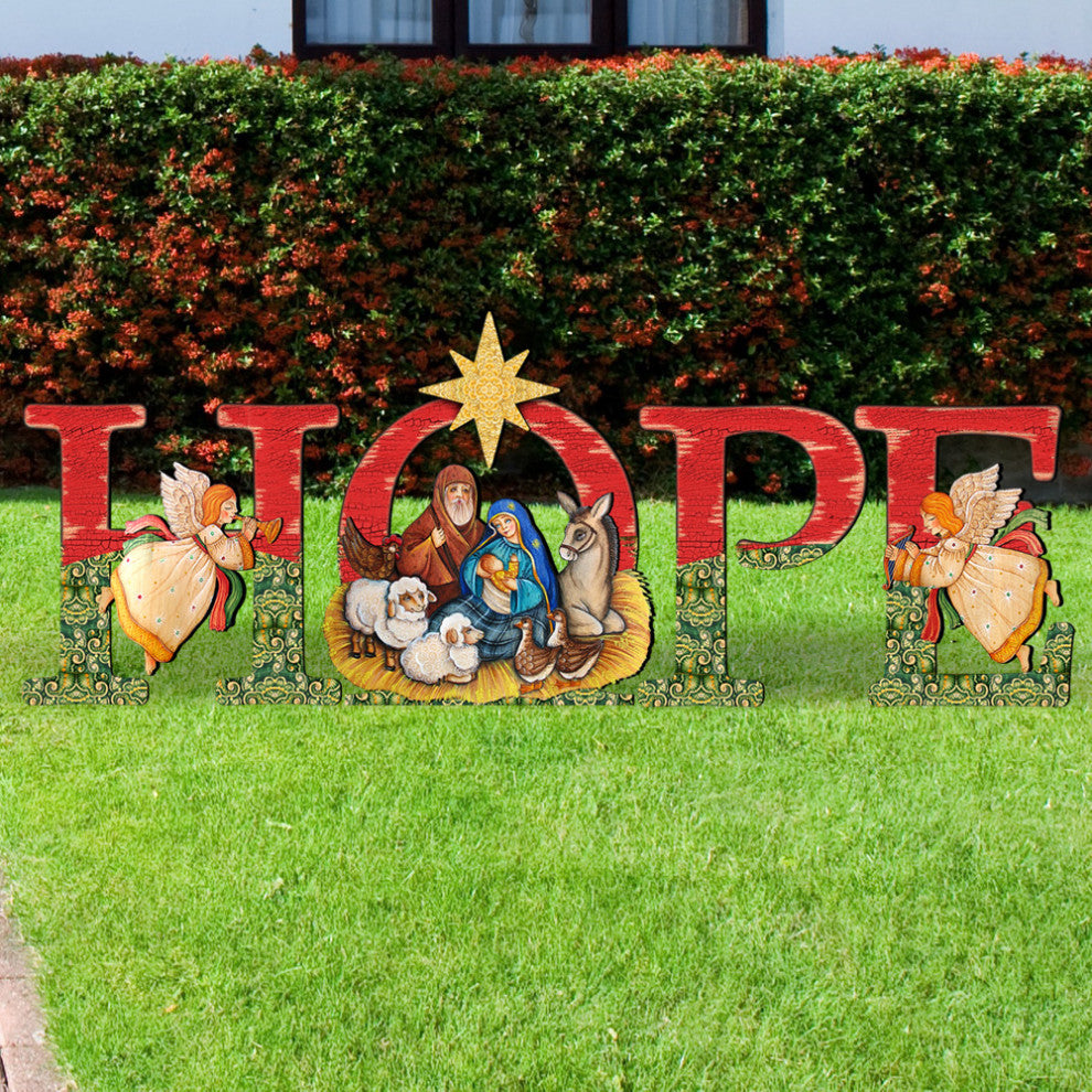 Hope Nativity Wooden Outdoor Decoration Set of 4