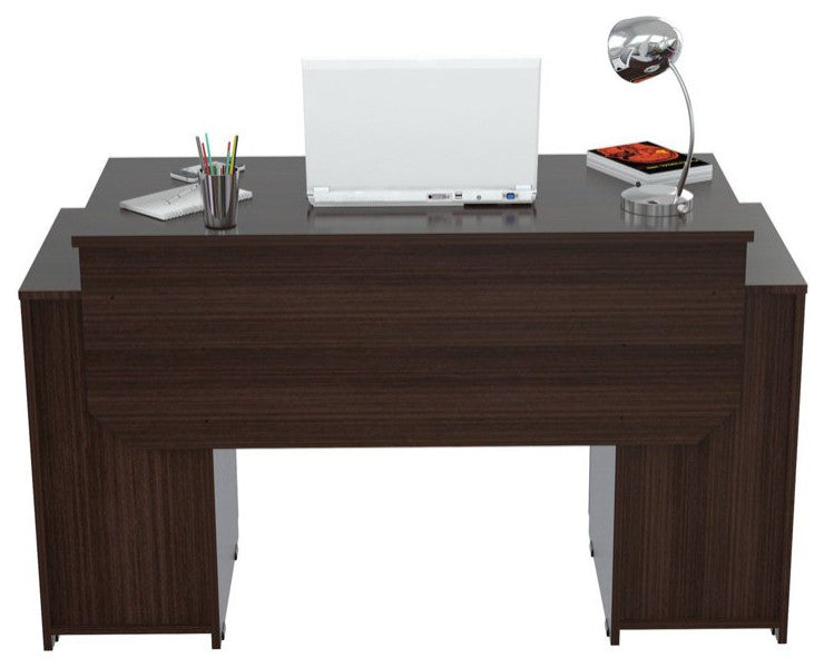 Modern Desk, Double Pedestal Design With Drawers & Floating Worktop, Chocolate