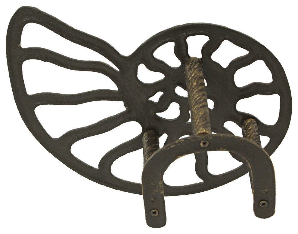 Bronze Cast Iron Nautilus Shell Garden Hose Holder Wall Mount Storage Hanger