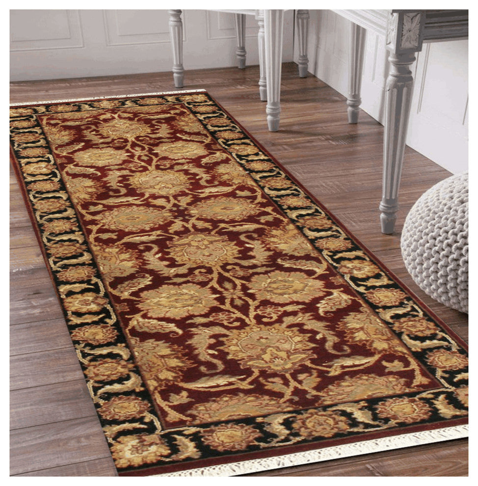 Agra Savino Traditional Red Floral Hand Knotted Wool Rug, 2' 6"x8'