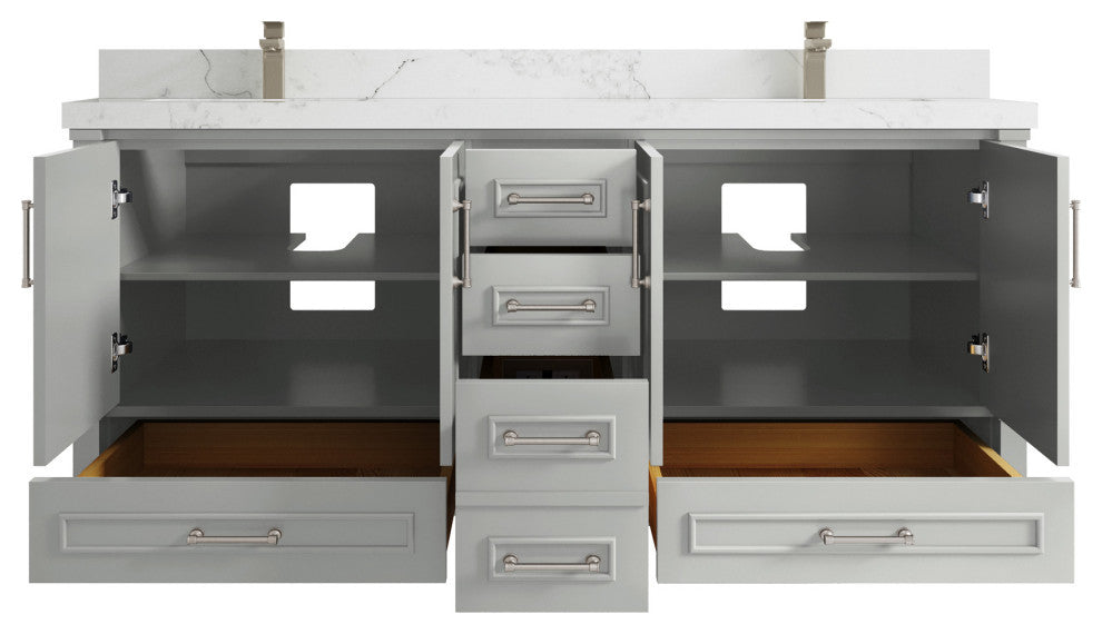 Aberdeen 72 Double Sink Bath Vanity in Coventry Gray 2" Calacatta Nuvo