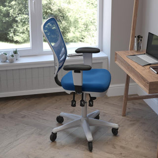 Nicholas Mid-Back Multifunction Ergonomic Office Chair-Blue Mesh/White Frame
