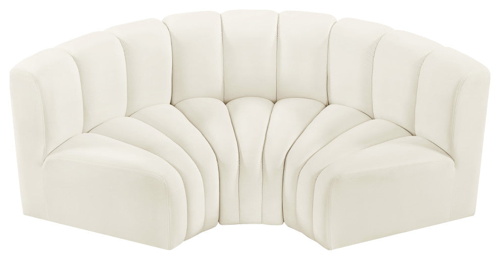Arc Velvet Upholstered 3-Pc. Inward Curved Modular Sectional, Cream