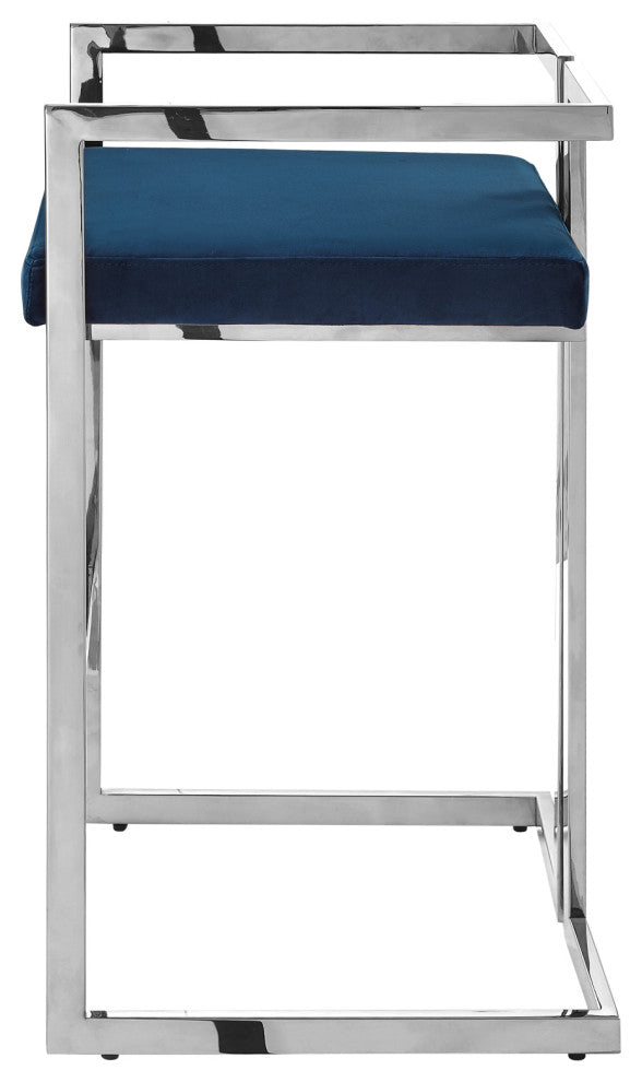 Inspired Home Yaneli Bar Cart Geometric Frame, Navy and Chrome Velvet