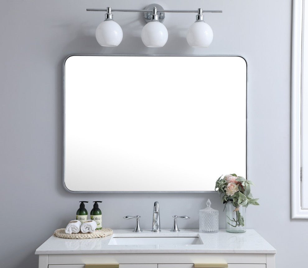 Ellis Soft Corner Metal Rectangular Mirror, Silver, 30"x40"