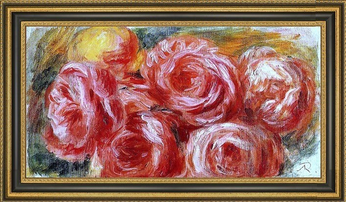 Pierre Auguste Renoir Red Roses Framed Premium Canvas Print, 15"x30"