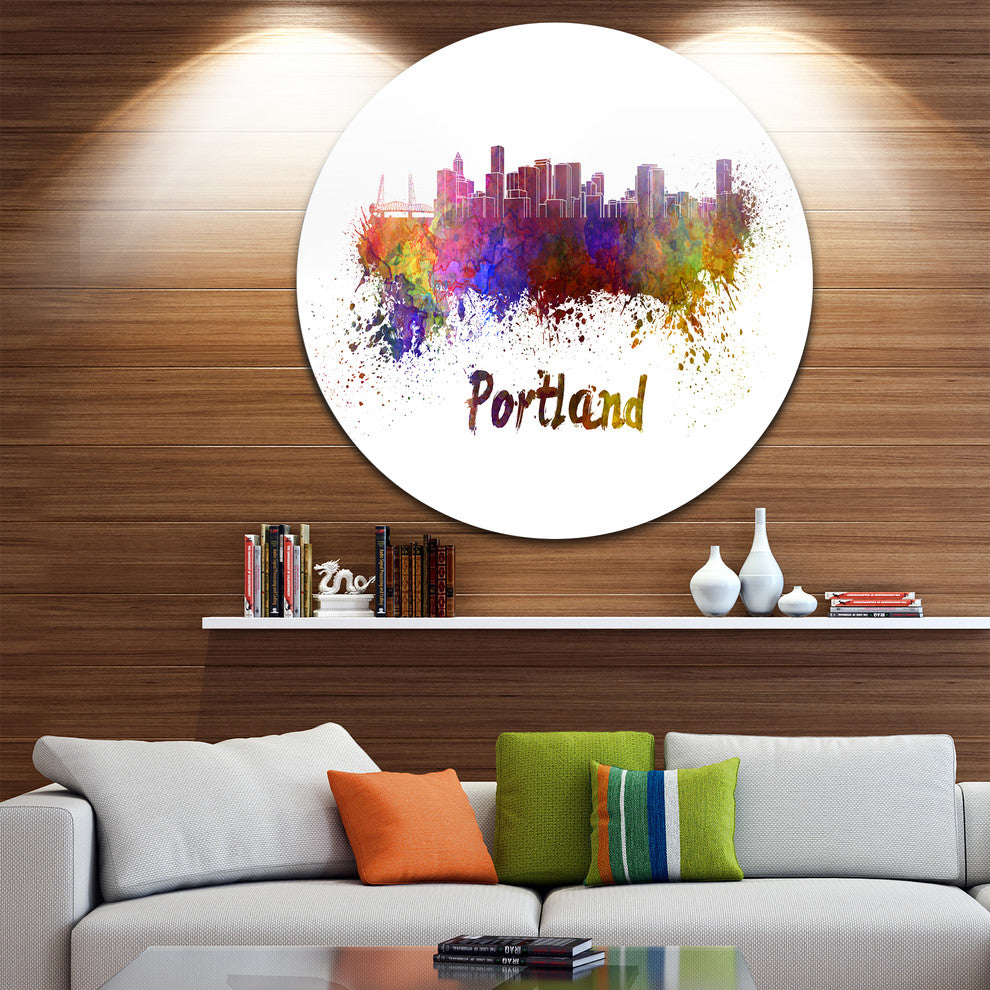 Portland Skyline, Cityscape Disc Metal Wall Art, 36"