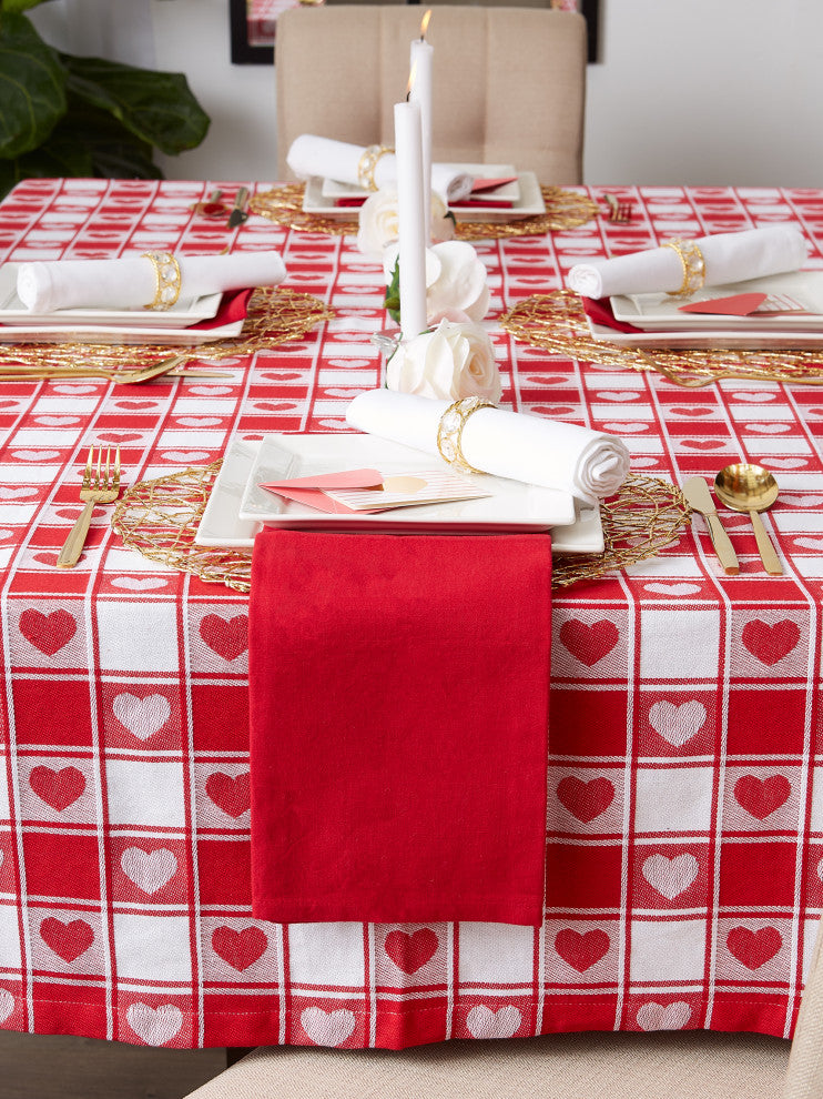 DII Woven Check Hearts Tablecloth 60"x84"