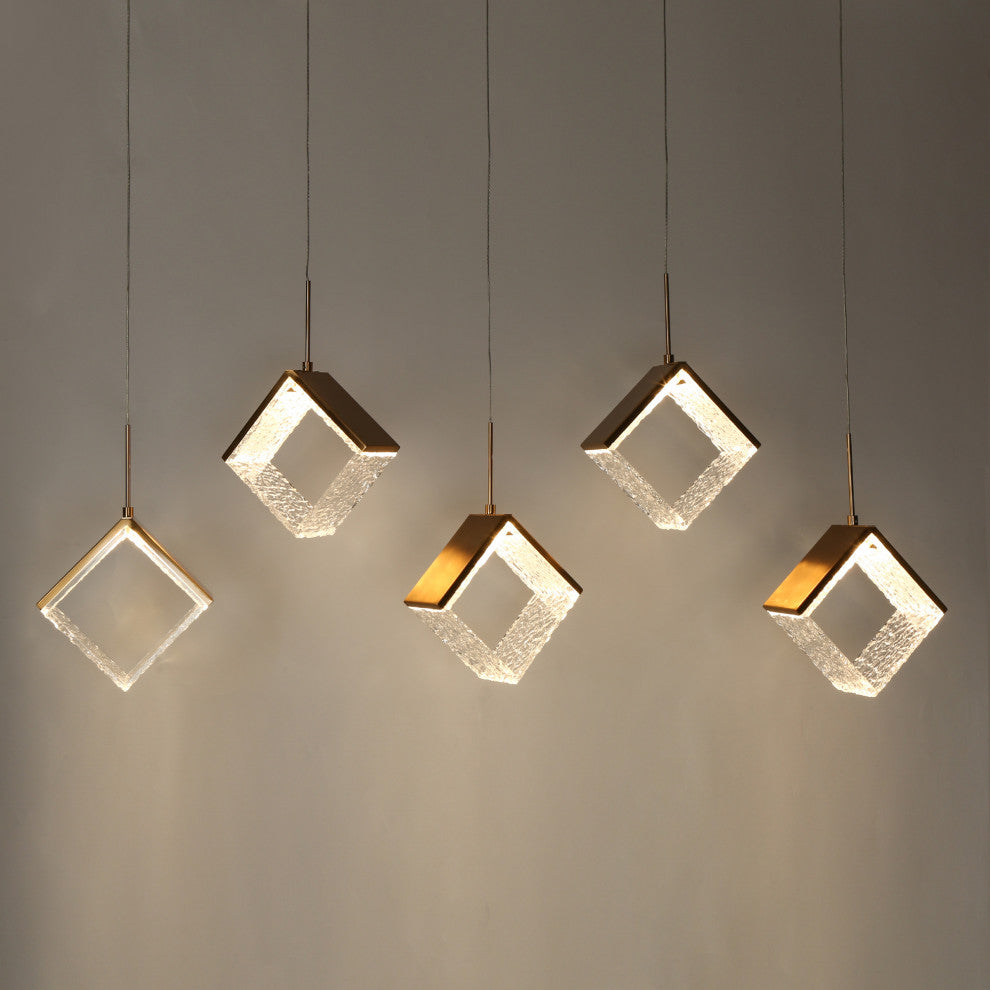 LNC Cendrillon 5-Light 40" Modern Square-Loop Acrylic LED Chandelier, Gold