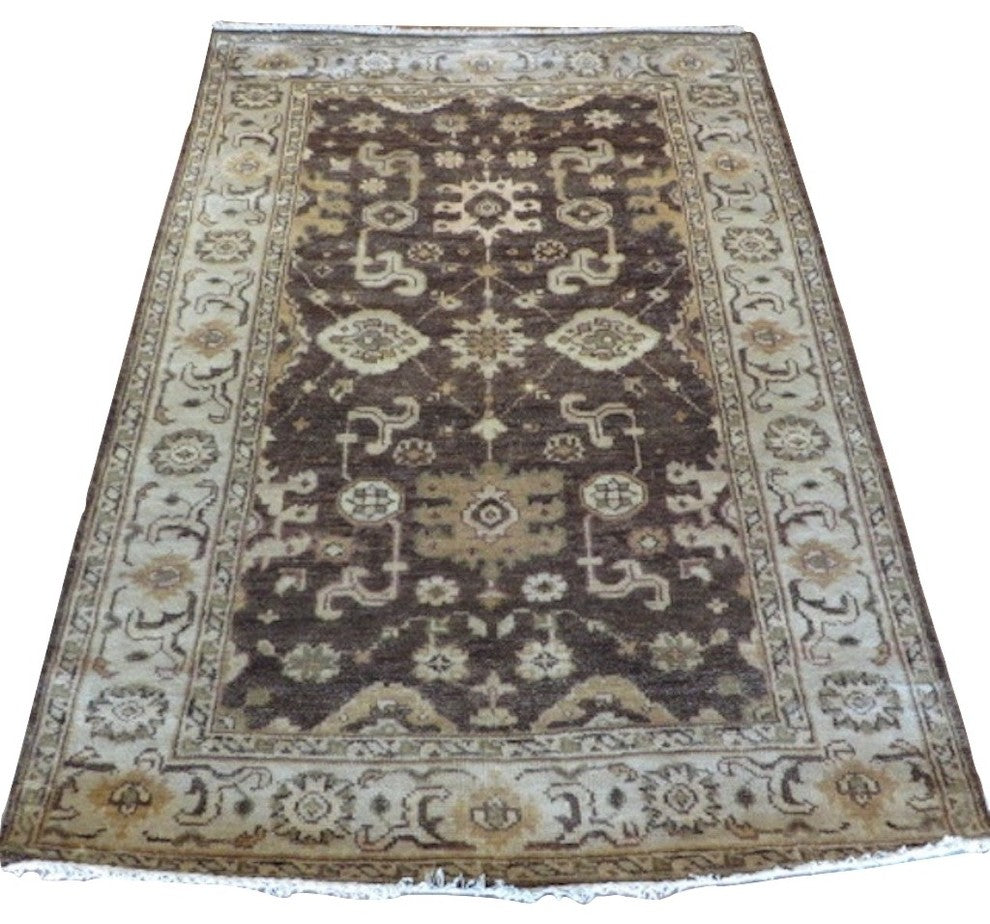 Hand-Knotted Brown Oushak Oriental Rug Veg Dyes, 4x6