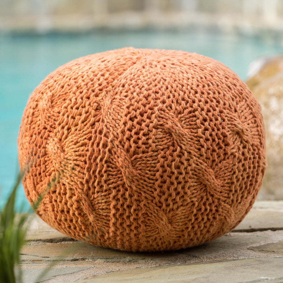 GDF Studio Ash Outdoor Handcrafted Modern Fabric Weave Pouf, Orange