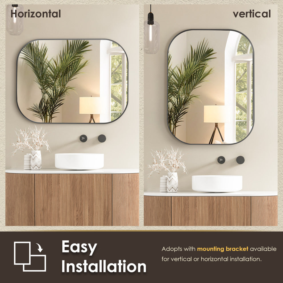 Trielle Rectangular Framed Bathroom Wall Mirror, Gunmetal, 24"