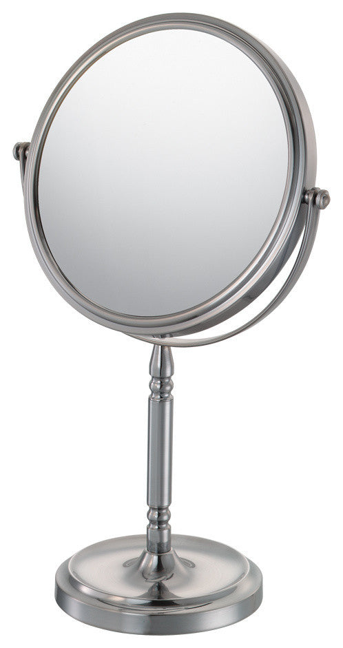 Recessed Base Free Standing Mirror With 5x and 1x Magnification, Chrome, Brushed Nickel