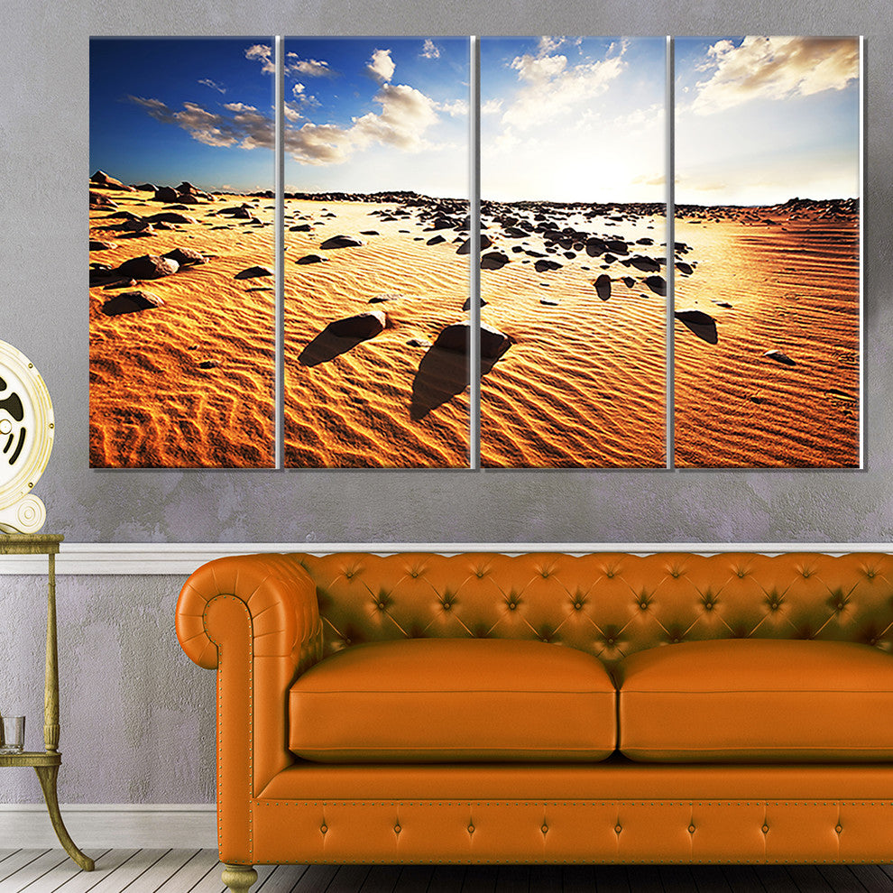 Beautiful Rocky Sand Desert, African Landscape Canvas Print, 48"x28", 4 Panels