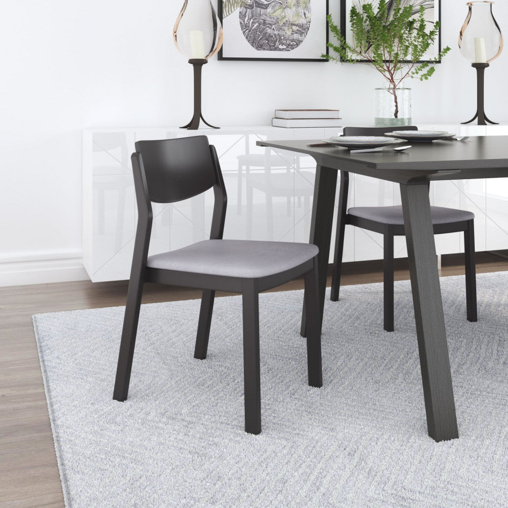 Dining Chair, Set of 2, Fabric, Wood, Gray, Black, Bar Kitchen Cafe Bistro