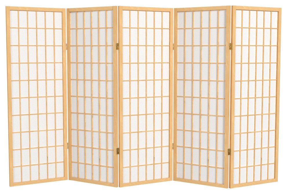 4' Tall Window Pane Shoji Screen, Natural, 5 Panels