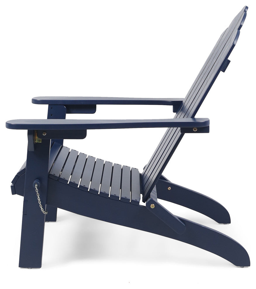 GDF Studio Cara Outdoor Foldable Acacia Wood Adirondack Chair, Blue Finish