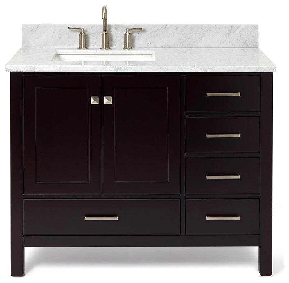 ARIEL Cambridge 43" Left Rectangle Sink Bath Vanity Carrara Marble