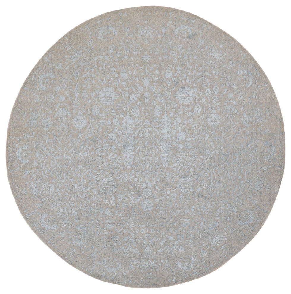 Gray Cypress Tree Design Wool and Silk Hand Loomed Round Rug 8' x 8'