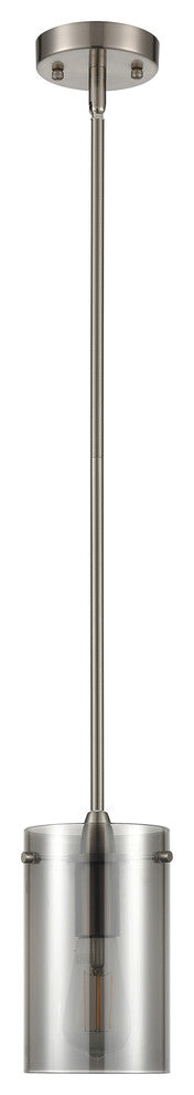 Effimero 1-Light Stem Hung Pendant Lamp, Brushed Nickel With Smoke Glass