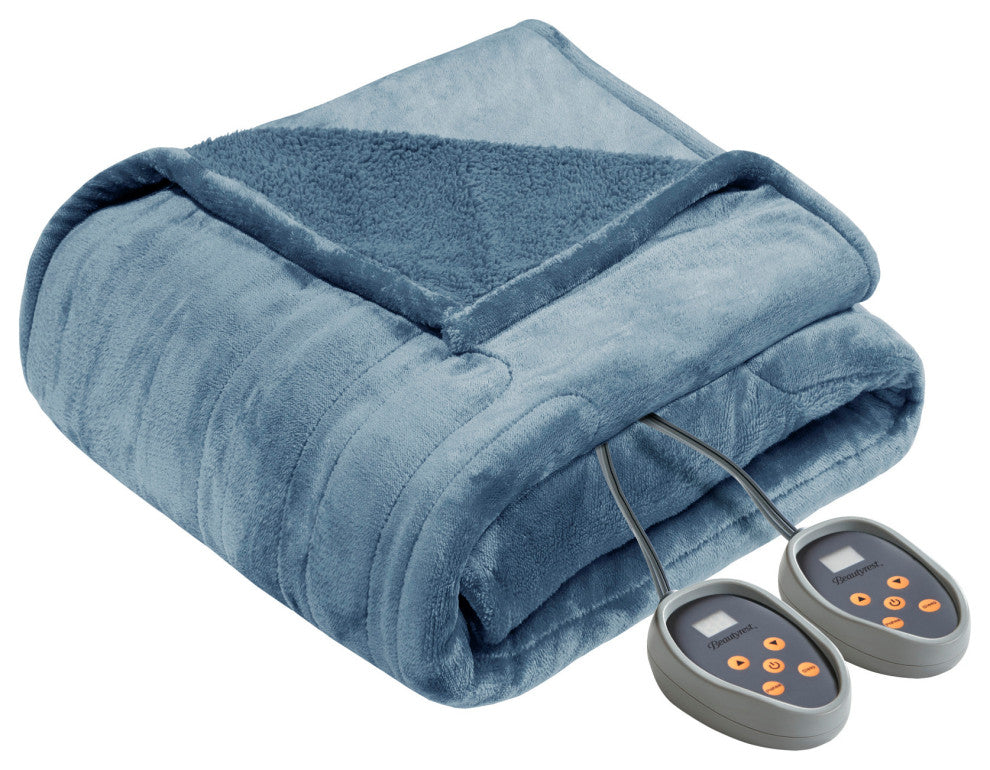 Beautyrest Solid Microlight Heated Blanket, Blue, Queen