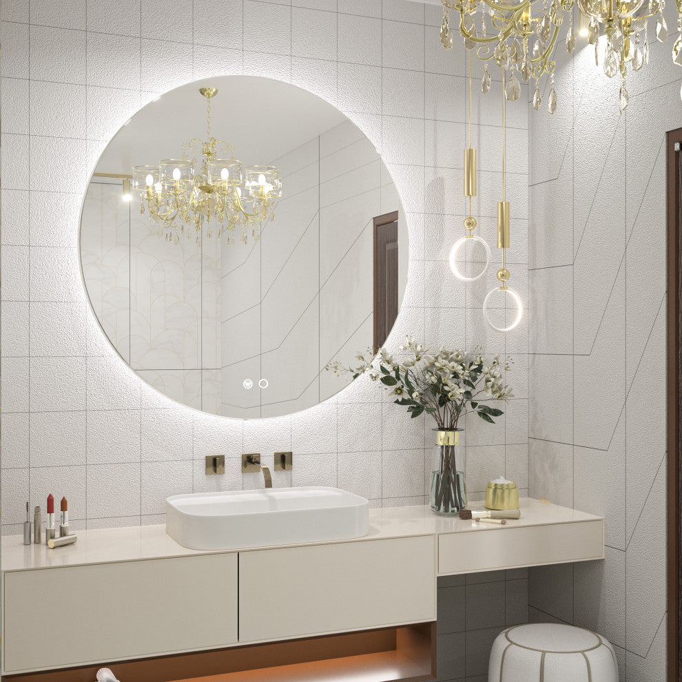 Round LED Vanity Mirror With Backlit, Anti-Fog & Dimmable LED, 36x36