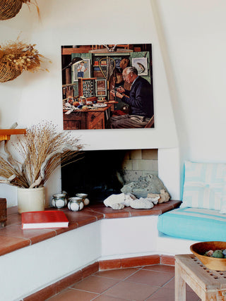 "Tying Flies" Painting Print on Canvas by Stevan Dohanos