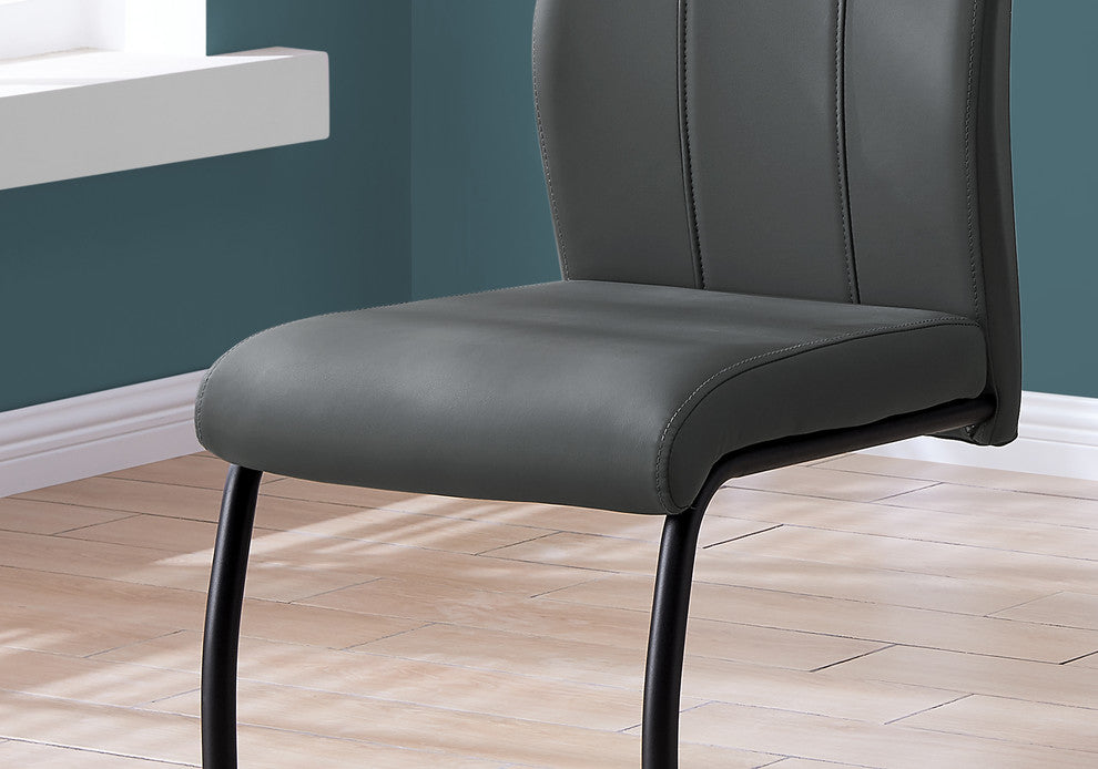 Dining Chair, Set Of 2, Side, Upholstered, Pu Leather Look, Metal, Grey, Black
