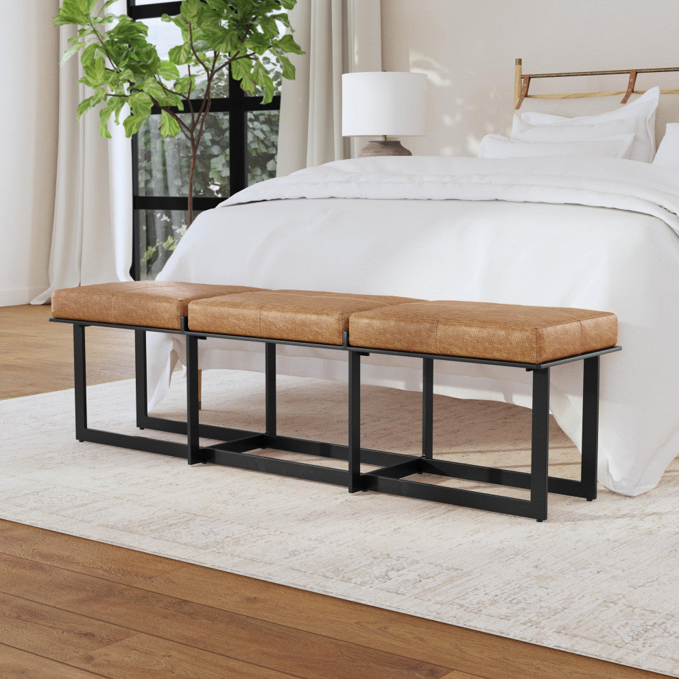 Calvin Narrow Bench in Chestnut by Kosas Home, Chestnut