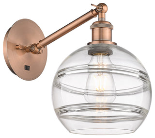 Ballston-Rochester 1-Light 8" Sconce, Arm Adjusts Up/Down, Antique Copper, Clear