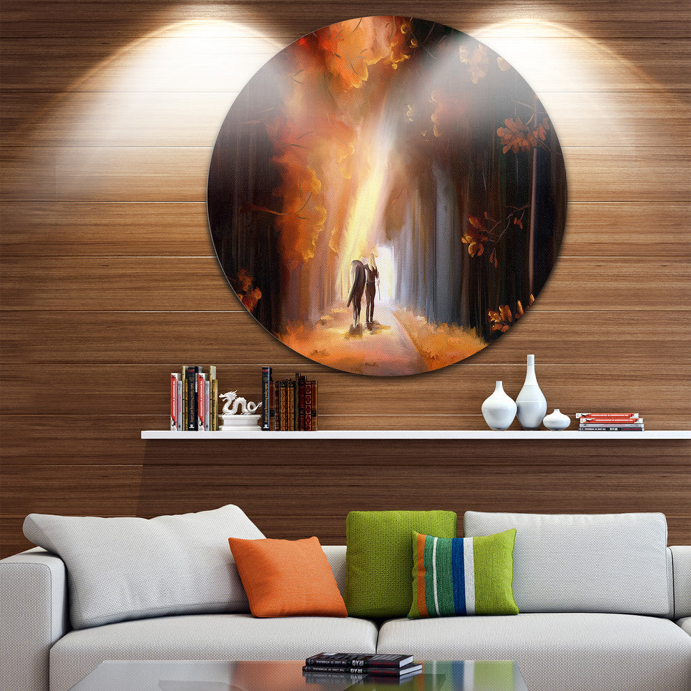 Walking In Park, Landscape Digital Art Disc Metal Wall Art, 23"