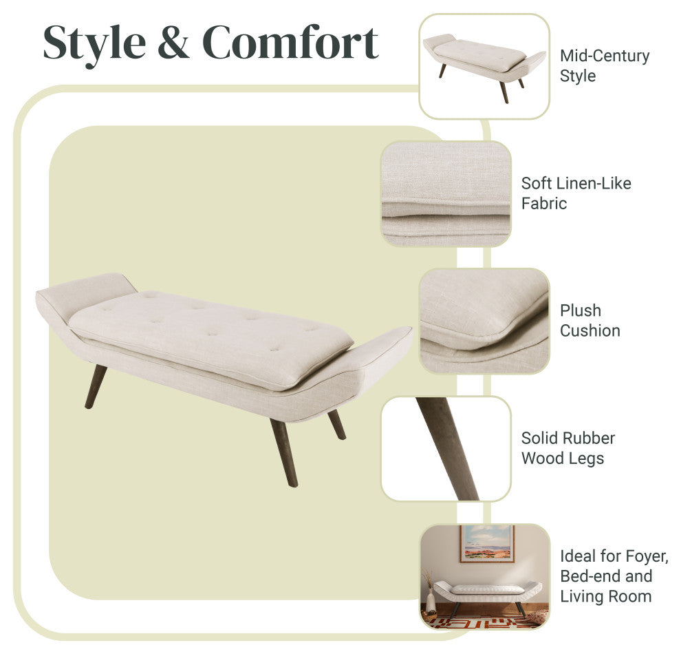 Newcastle Fabric Tufted Bench, Flax