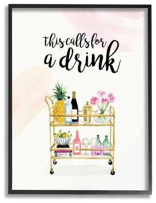 Calls for a Drink Quote Glam Cart Cocktail Alcohol Watercolor,1pc, each 11 x 14