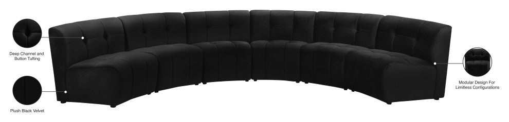 Limitless Velvet Upholstered 6-Piece Modular Sectional, Black