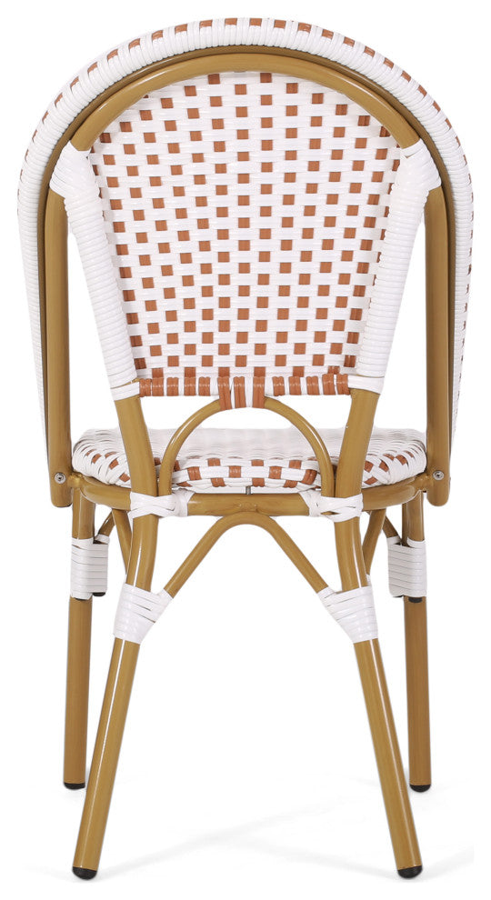 Baylor Outdoor French Bistro Chair, Set of 2, Rust Orange/White/Bamboo Print Finish