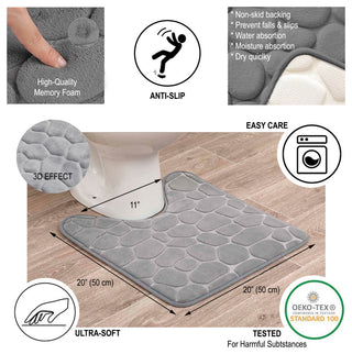Bath Rug Memory Foam Mat 3D Pebble, Light Gray, Contour Rug 20"x20"