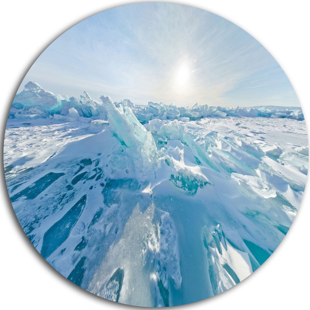 Blue Ice Hummocks Baikal Panorama, Landscape Round Wall Art, 23"