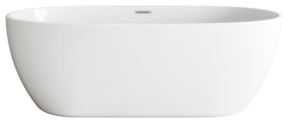 Aaron 77" Soaking Bathtub, Glossy White With Brushed Nickel Trim
