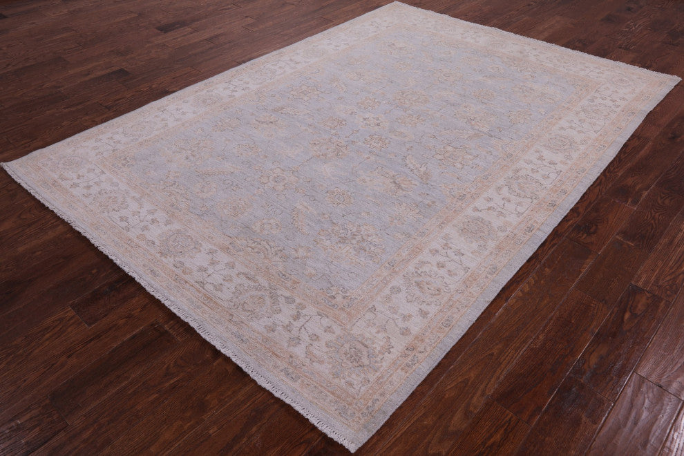 6' 3" X 8' 9" Handmade Peshawar White Wash Wool Rug Q9532